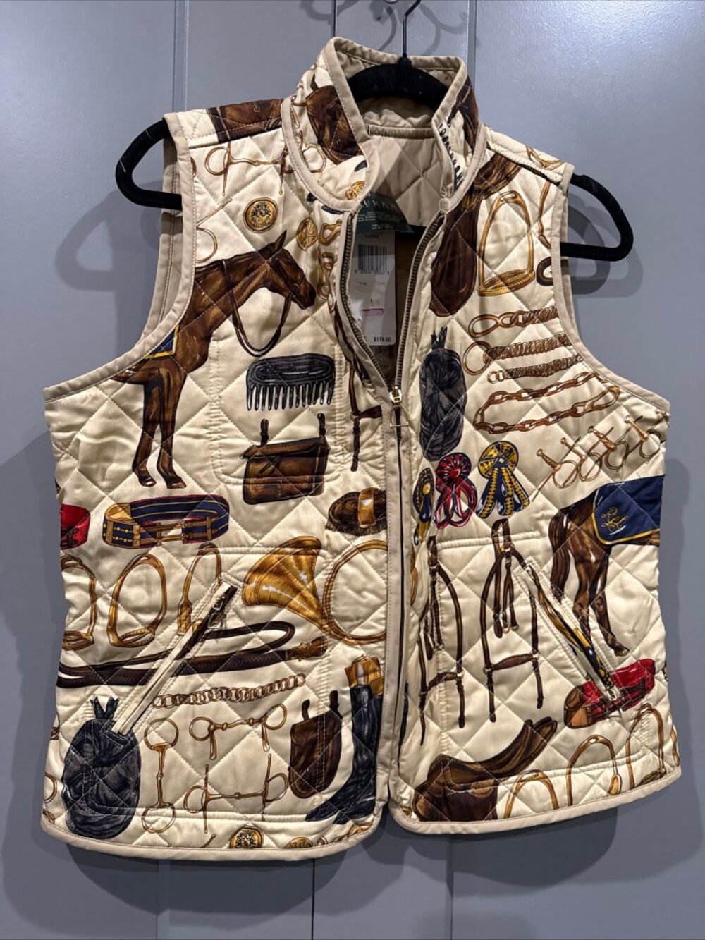 VTG Polo Ralph Lauren Reversible Vest Equestrian Green Label Saddle Horse Sz L/P